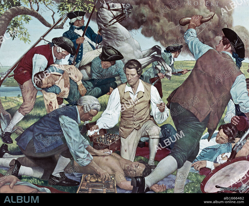 Treating Wounded At Battle Of Bunker Hill by Robert Thom,  painting.