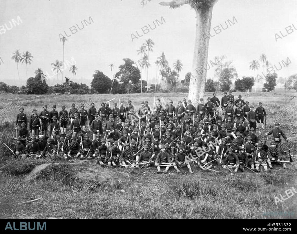 The Aceh War, also known as the Dutch War or the Infidel War (1873–1914), was an armed military conflict between the Sultanate of Aceh and the Netherlands which was triggered by discussions between representatives of Aceh and the United Kingdom in Singapore during early 1873. The war was part of a series of conflicts in the late 19th century that consolidated Dutch rule over modern-day Indonesia. The Korps Marechausse was extensively used by the Dutch to fight the Acehnese during the Aceh War. It was composed of Dutch, Sinyo (Indo-Dutch), Ambonese, Manado, Timorese and Javanese troops.