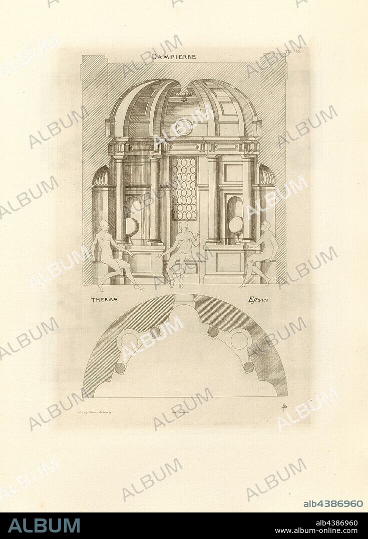 Dampierre You are, Steam bath in the Château de Dampierre in France, Signed: FD; Imp. Lemercier et Cie, A. Lévy (ed.), Fig. 56, T. 2. 55., Cerceau, Jacques Androuet du (del.); Faure-Dujarric, Pierre-Lucien (sc.); Lemercier (imp.); Levy, A. (ed.), 1868, Jacques Androuet du Cerceau; Hippolyte A. Destailleur: Les plus excellents bastiments de France. Paris: A. Lévy, Libraire-Editeur, M DCCC LXVIII - M DCCC LXX. [1868-1870].