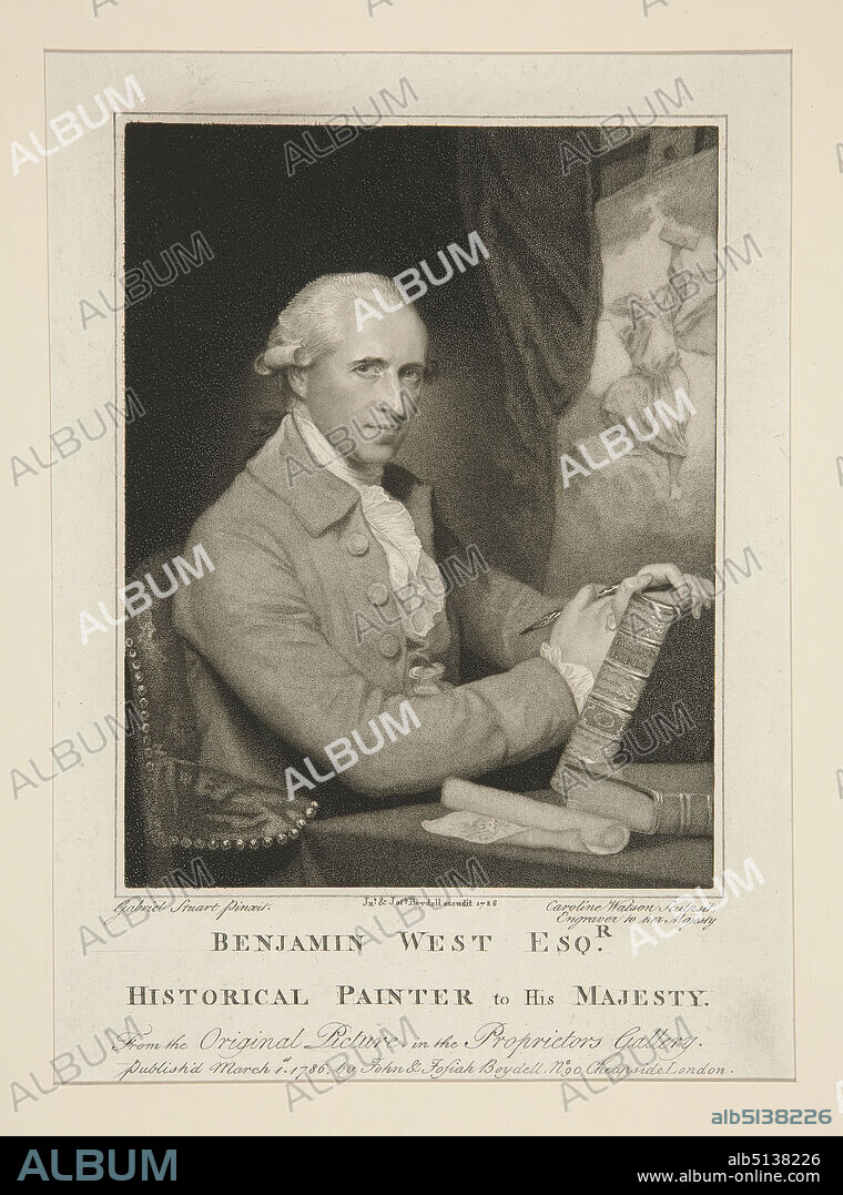Artist: Caroie Watson, British, 17581814, Benjamin West Esq.r / Historical Painter to His Majesty, Stipple engraving, black and white, sheet: 36.4 × 27 cm (14 5/16 × 10 5/8 in.), Made in United Kingdom, British, 18th century, Works on Paper - Prints.