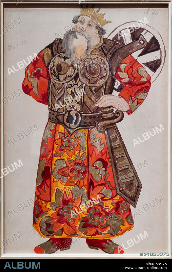 Natalia Goncharova: "Tsar in armour", costume design for the ballet "Le Coq d'Or", by Nikolai Rimsky-Korsakov, 1937; watercolour, bronze paint and graphite on paper.