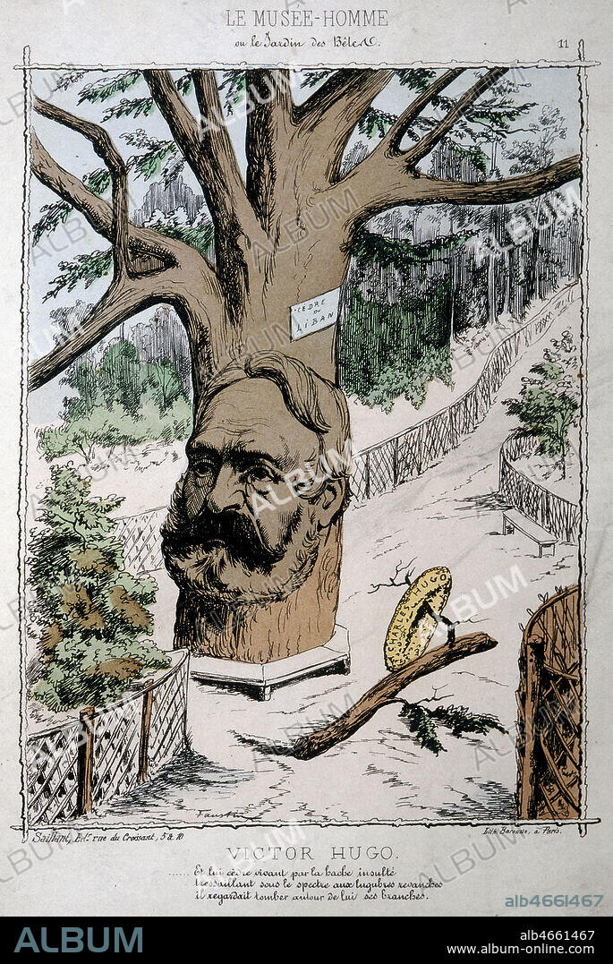 Victor HUGO (1802-1885) en cedre du liban dans un jardin ; il perd ses branches. Dessin a propos de la mort de son fils publie dans la feuille periodique 'Le musee-homme' en 1871. Credit : Collection KHARBINE-TAPABOR.