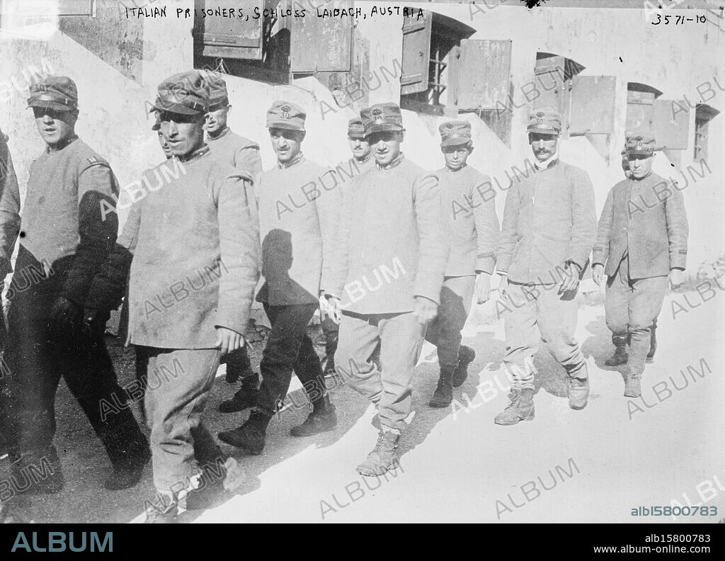 Italian prisoners, Schloss Laibach, Austria, Photograph shows Italian prisoners of war in at the Ljubljana Castle in Ljubljana, Austria (now Slovenia) during World War I., between ca. 1910 and ca. 1915, World War, 1914-1918, Glass negatives, 1 negative: glass.
