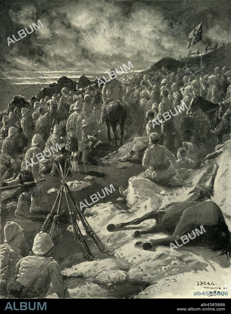 SAMUEL BEGG. 'General Ian Hamilton Thanking the Gordons for their Attack at the Battle of Doornkop', 1901. The Gordon Highlanders suffered severe losses, in May 1900 in action at Doornkop. From "South Africa and the Transvaal War, Vol. V", by Louis Creswicke. [T. C. & E. C. Jack, Edinburgh, 1901].