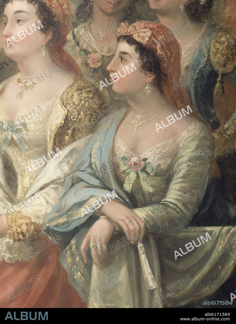 EUGENIO LUCAS VELAZQUEZ. MAJAS EN UN BALCON-DET MAJAS-1852-OLEO/LIENZO 166X247 CM.