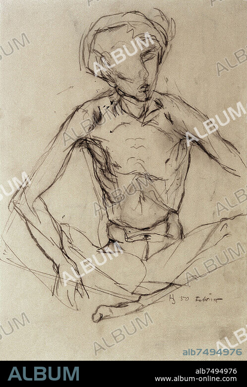HORST JANSSEN. Janssen, Horst. German painter and graphic artist. Hamburg 14.11.1929 - ebenda 31.8.1995. "Even, Half-Act", February 1950. Pencil, 43 × 29.3 cm. Art trade.