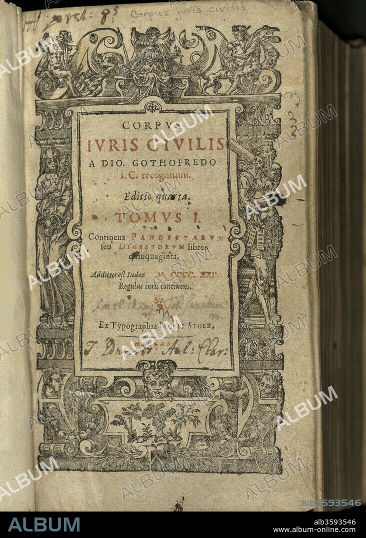 ANONYMOUS. Justinianus Corpus Iuris Civilis (Body of Civil Law). Frontispiece.