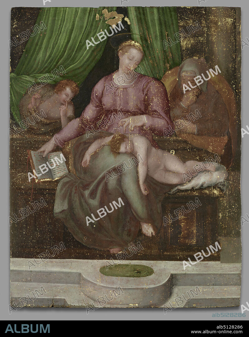 After: Marcello Venusti, Italian, Rome 15151579, The Holy Family, ca. 1570, Oil on wood, 53.7 × 40.7 cm (21 1/8 × 16 in.), Italian, Rome, 16th century, Paintings.