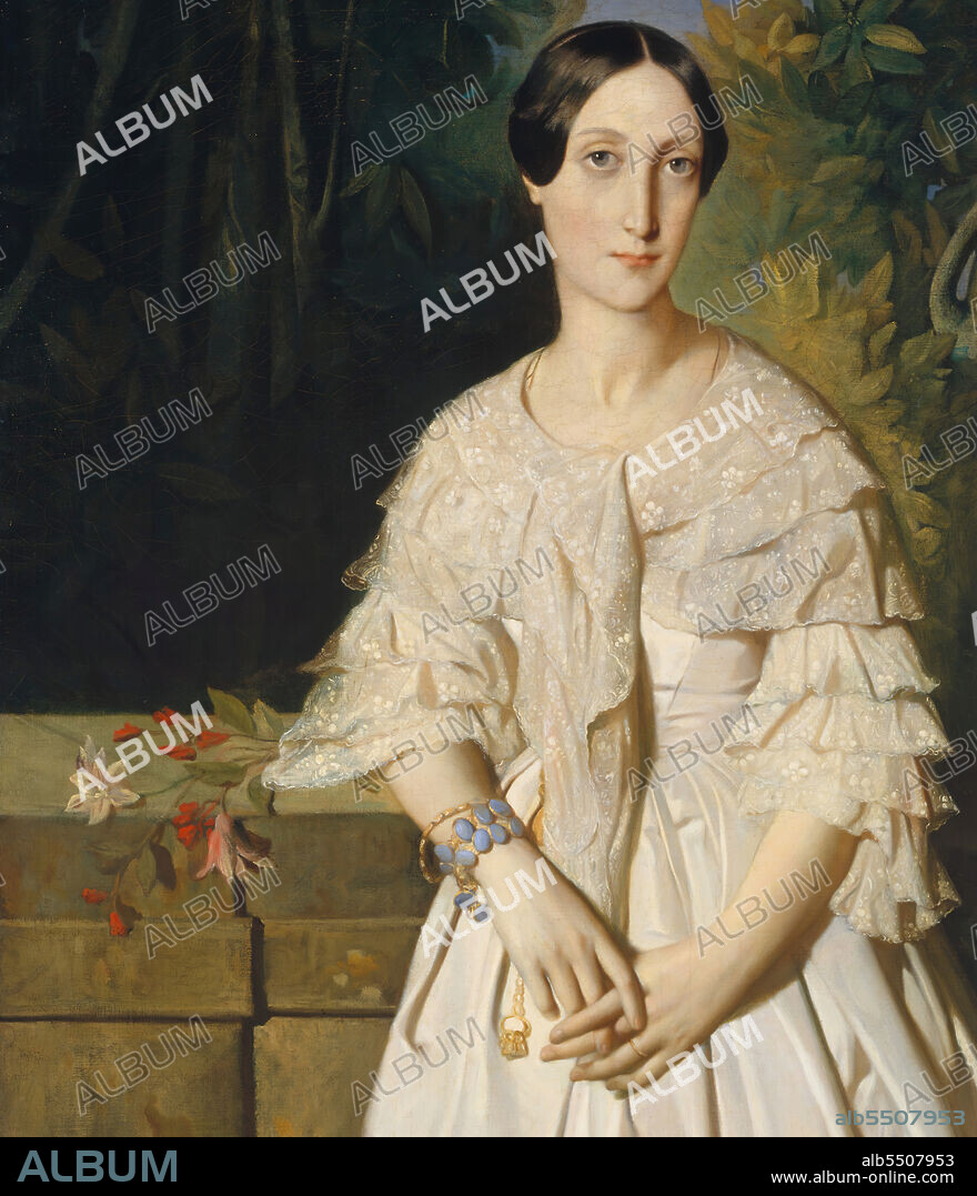 THEODORE CHASSERIAU. Comtesse de La Tour-Maubourg (Marie-Louise-Charlotte-Gabrielle Thomas de Pange, 1816-1850), 1841. Wife of the French ambassador to the Vatican. Detail from a larger artwork.