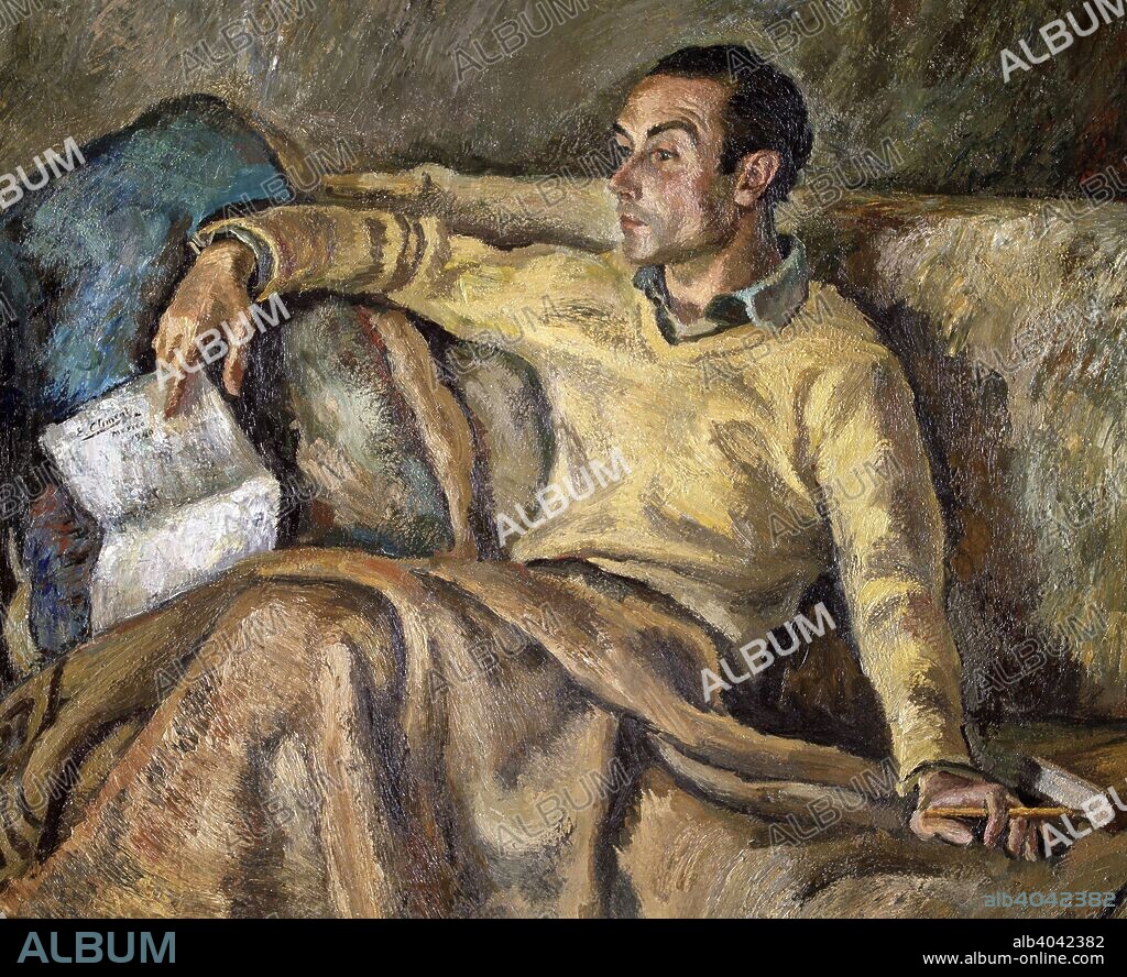 ENRIQUE CLIMENT (1897-1980). JUAN GIL ALBERT. ESCRITOR ESPAÑOL 1904-1994. RETRATO OLEO DE ENRIQUE CLIMENT EN MEXICO AÑO 1940. COLECCION HELEN CLIMENT.