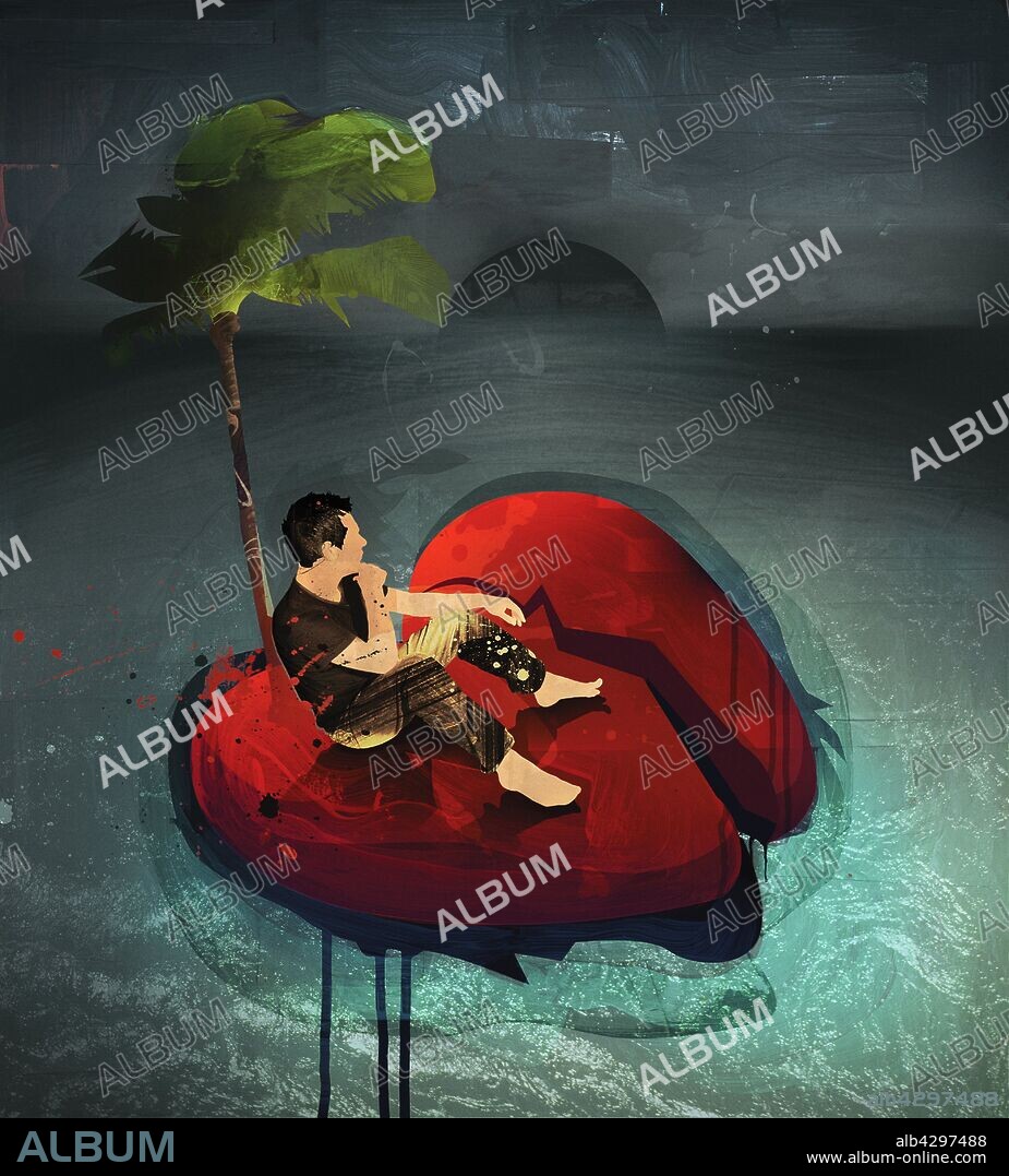 Man on stranded broken heart island.