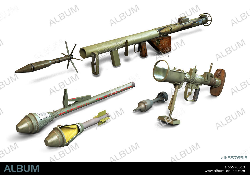 Illustration of the American Bazooka, the German Panzerfaust and the British PIAT. Infantry soldiers received hollow charge weapons like these during WWII to fight with tanks.