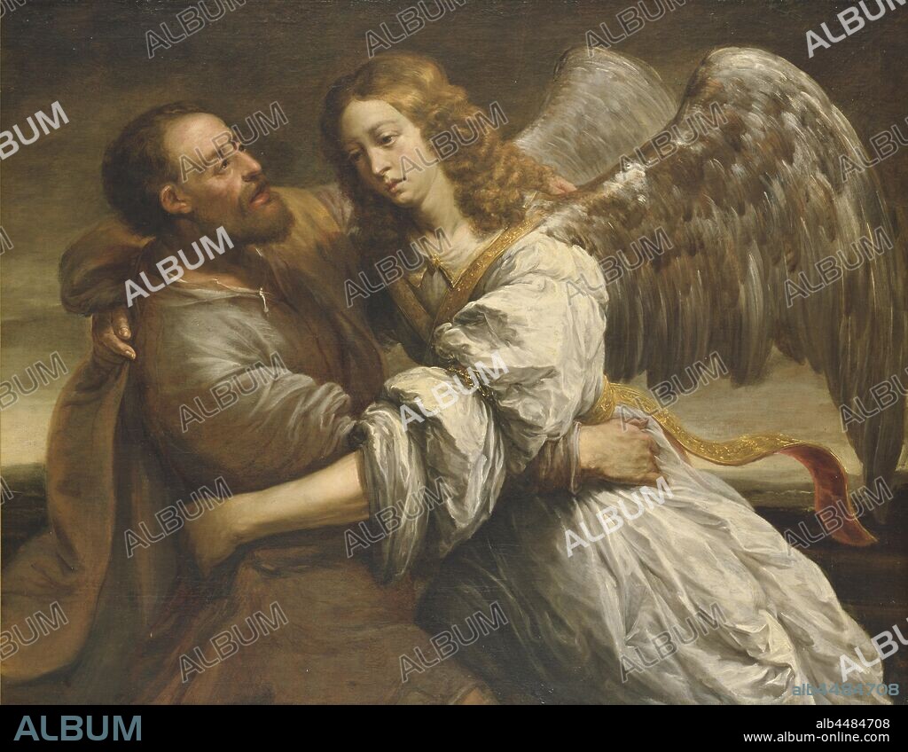 Attributed to Jürgen Ovens, Jacob Fighting the Angel, Jakob wrestling with the angel, painting, religious art, 17th century, oil on canvas, Height, 106 cm (41.7 inches), Width, 139 cm (54.7 inches).