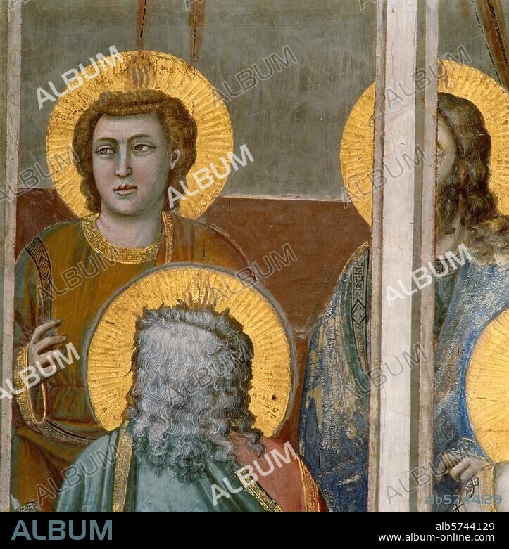 Giotto di Bondone; c. 1266-1337; and his studio. "The Outpouring of the Holy Ghost". c. 1303/05. Detail: Disciples. Fresco, approx. 185 × 200cm. From the series with scenes from the Life of the Virgin Mary and Christ. Padua, Cappella degli Scrovegni, left wall, bottom row, sixth picture.