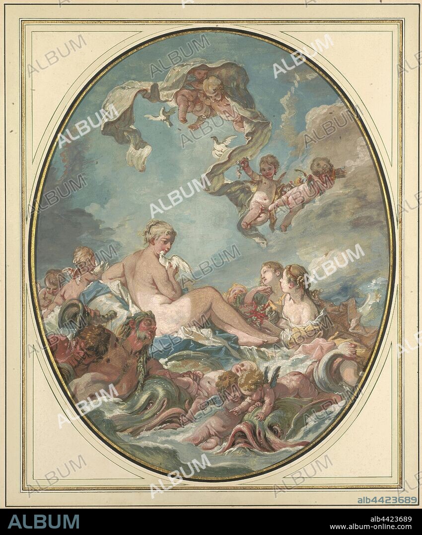 The Birth and Triumph of Venus, François Boucher (French, 1703 - 1770), about 1743, Black chalk and gouache, 39 x 31 cm (15 3/8 x 12 3/16 in.).