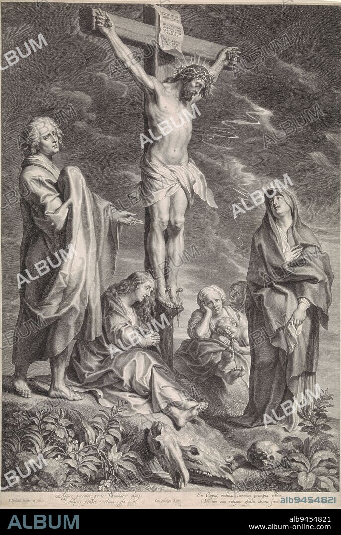 Christ on the cross, with Mary and John standing under the