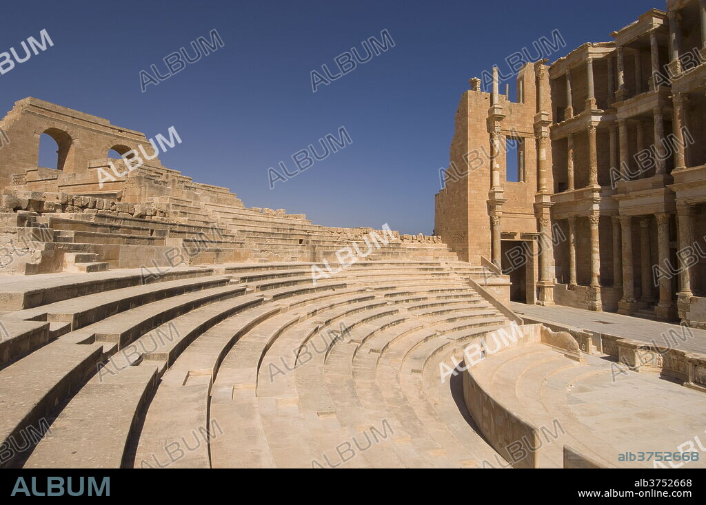 Roman Theatre, Sabratha Roman site, UNESCO World Heritage Site, Tripolitania, Libya, North Africa, Africa.