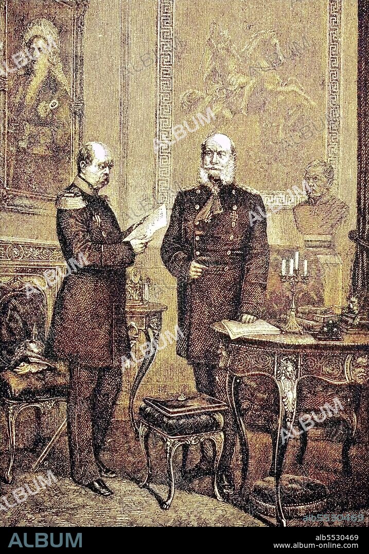 The emperor and his chancellor, William I or Wilhelm I, full name is William Frederick Louis of Hohenzollern, 22 March 1797 - 9 March 1888, was King of Prussia and the first German Emperor .