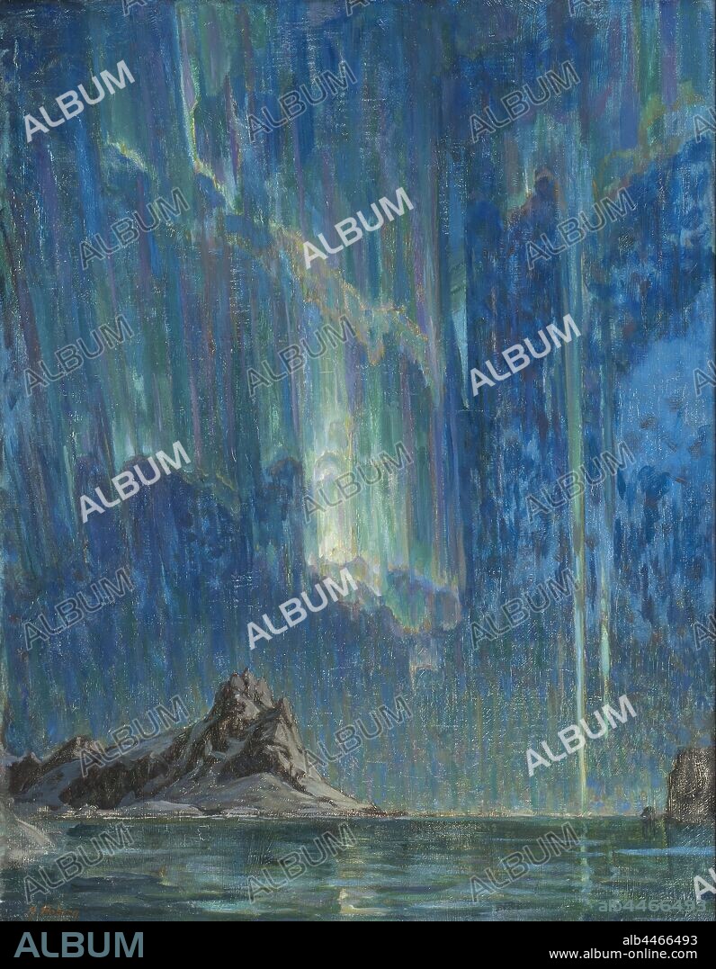 Anna Boberg, Northern Lights, Study from North Norway, Study from Nordlandet, painting, Oil on canvas, Height, 97 cm (38.1 inches), Width, 75 cm (29.5 inches), Signed, A. Boberg.