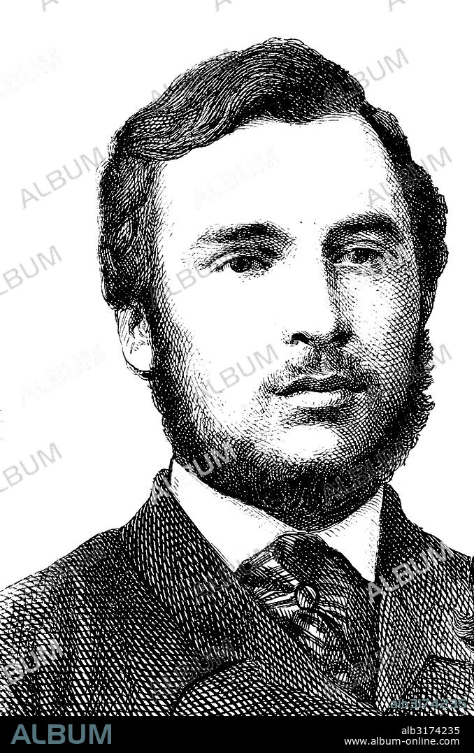 Ricciotti garibaldi, 1847-1924, italian freedom fighter, son of giuseppe garibaldi and anita garibaldi, historical engraving, circa 1869.