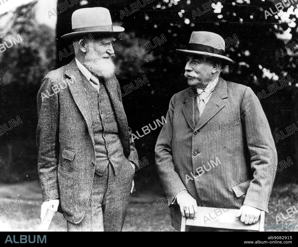 George Bernard Shaw (1856-1950) and Sir Edward Elgar (1857-1934), composer at the first Malvern Festival in 1929. Shaw was an Irish playwright and winner of the Nobel Prize for Literature in 1925. The Genius of Shaw page 77.