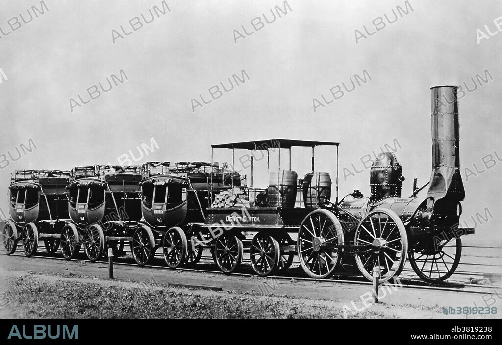 The Mohawk & Hudson Railroad was the first railroad built in New York and one of the first railroads in the United States. It was so-named because it linked the Mohawk River at Schenectady with the Hudson River at Albany. It was conceived as a means of allowing Erie Canal passengers to quickly bypass the circuitous Cohoes Falls via steam powered trains. The DeWitt Clinton locomotive, built by the West Point Foundry in New York, made its first test run on July 2, 1831. After some hesitation it was decided that the engine would burn wood rather than coal. The official opening took place on September 24, 1831, with approximately 80 politicians and dignitaries. The DeWitt Clinton, pulling three cars, covered the route in 47 minutes. Another eight cars had to be pulled by horses. The cars were in the style of old-fashioned stage coaches, with a driver's seat or box, on the outside at either end.