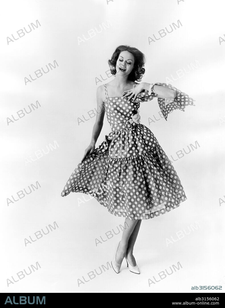 United States: c. 1960.  A polka dot cotton voile dance dress by Ellen Kaye of St. Louis.