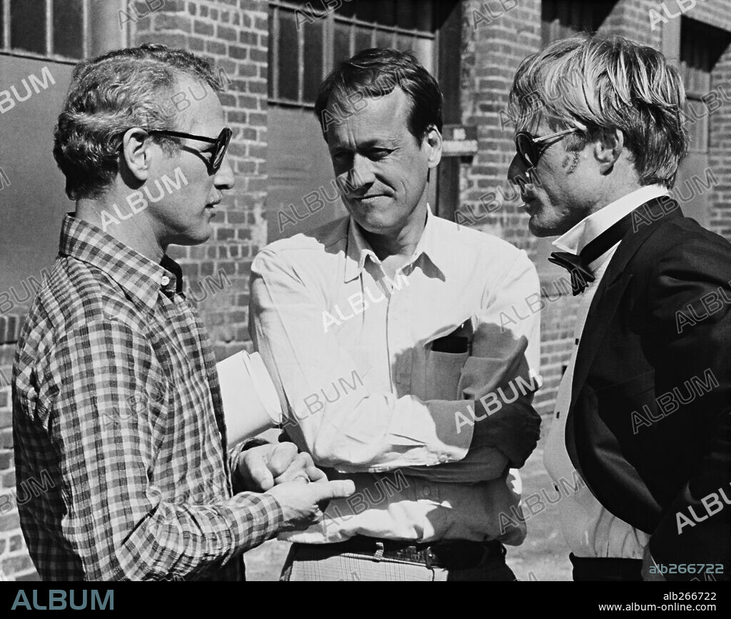 GEORGE ROY HILL, PAUL NEWMAN and ROBERT REDFORD in THE STING, 1973, directed by GEORGE ROY HILL. Copyright UNIVERSAL PICTURES.