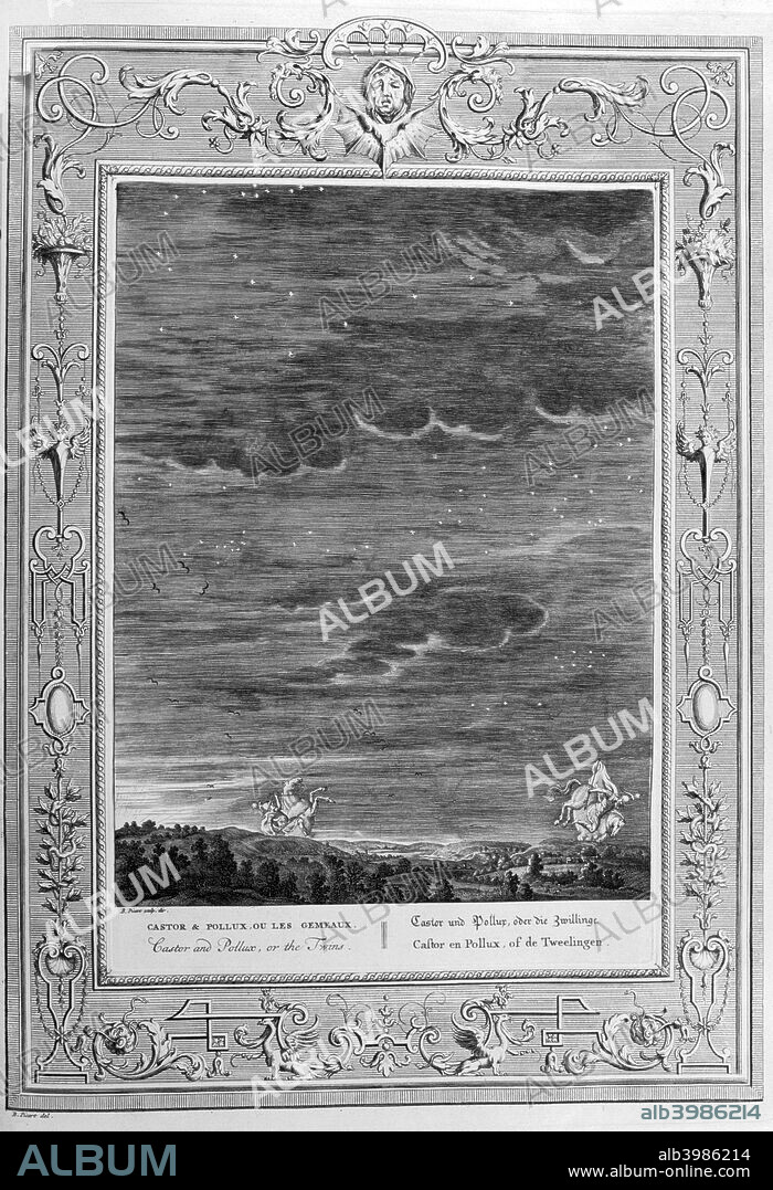 Castor and Pollux, 1733. A plate from Le Temple des Muses, Amsterdam, 1733. Found in the collection of Jean Claude Carriere.