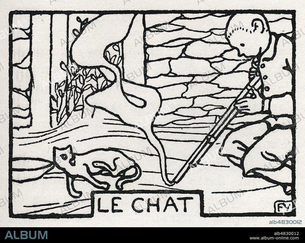 Le chat (tue par Poil de Carotte dans son toiton). Illustration de Felix VALLOTTON (1865-1925) pour 'Poil de Carotte' par Jules RENARD (1864-1910). Credit : Collection Jonas/Kharbine-Tapabor.
