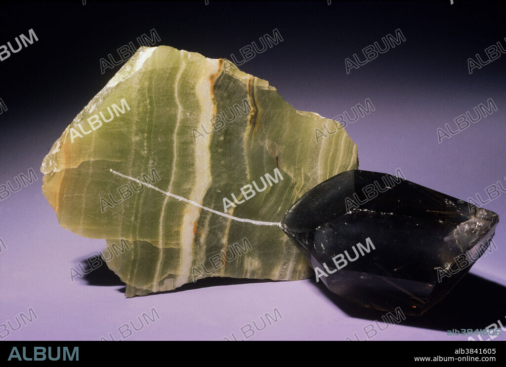 Hardness, in mineralogy, is a measure of 'scratchability'; a material of a given hardness will scratch a material that is not as hard. More than a century ago, mineralogist Friedrich Mohs devised a hardness scale for minerals, called the Mohs scale. A mineral of hardness 7, such as quartz, will easily scratch a softer mineral, such as calcite (hardness 3). In this photo, the calcite specimen is a banded 'onyx'. On the Mohs scale, talc is number 1 and diamond is number 10.