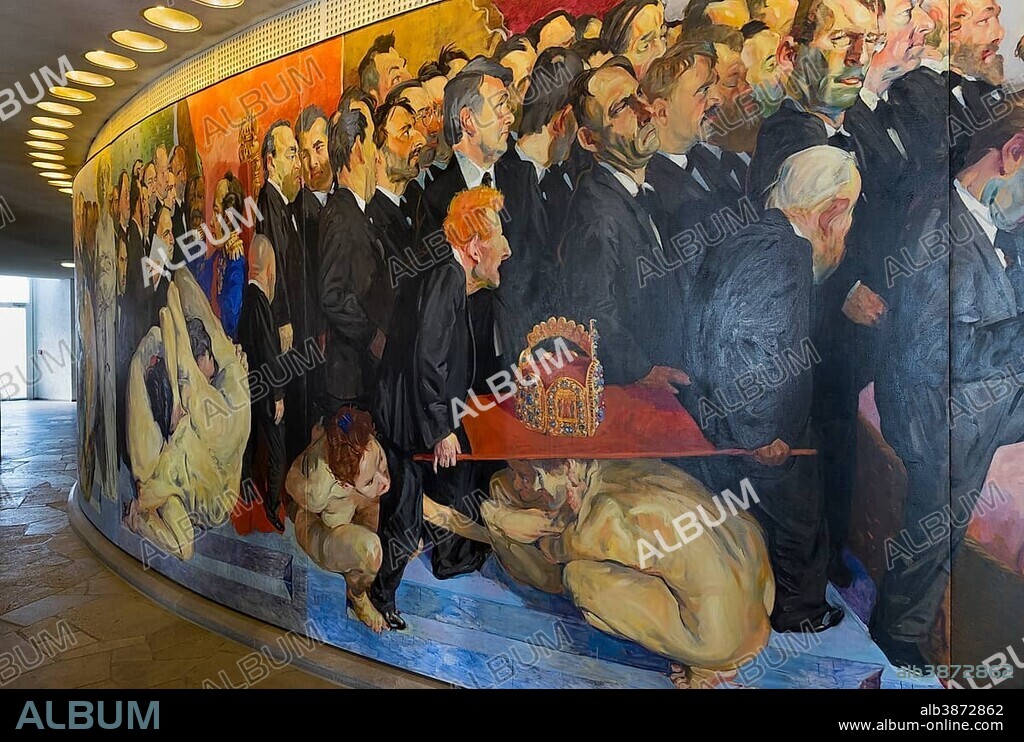 JOHANNES GRUETZKE. Painting Der Zug der Volksvertreter by Johannes Grützke, lobby of the Paulskirche, St. Paul's Church, Frankfurt am Main, Hesse, Germany, Europe.