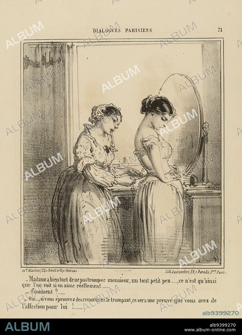 PARISIAN DIALOGUES. [plate nº71], Beaumont, Charles-Edouard de, Draftsman-lithographer, Martinet, Aaron, Merchant of prints, Destouches, Pierre Louis Hippolyte, Printer-lithographer, In 1860, Prints, Graphic arts, Print, Dimensions - Work: Height: 22 cm, Width: 19.7 cm.