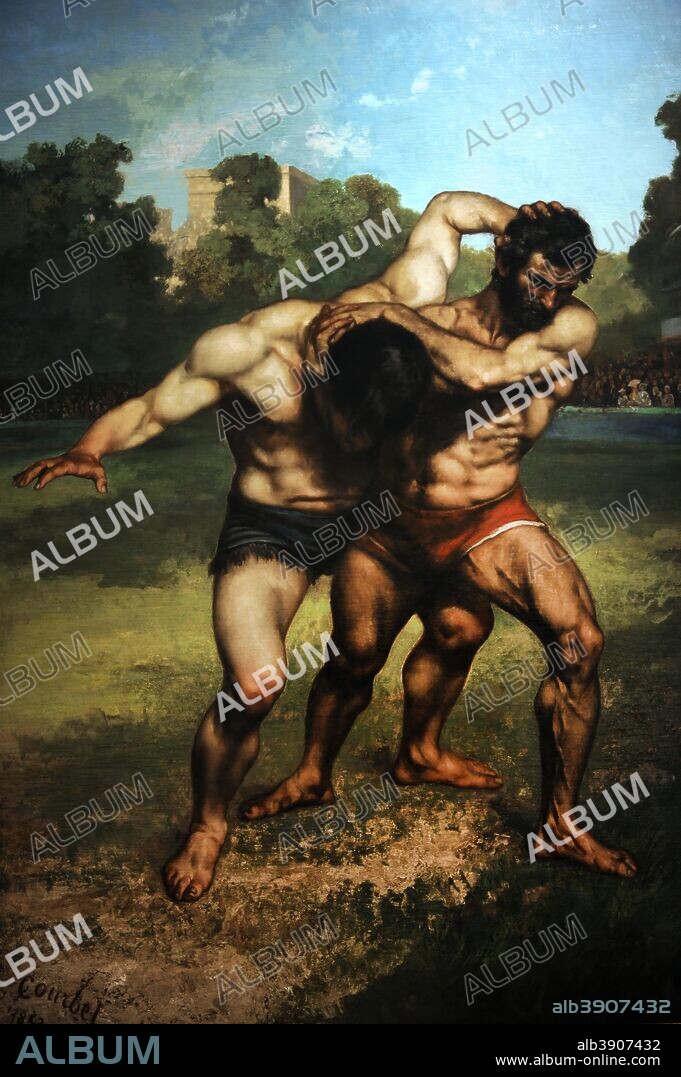 GUSTAVE COURBET. The Wrestlers. Date/Period: 1853. Painting. Oil on canvas. Height: 2,520 mm (99.21 in); Width: 1,980 mm (77.95 in).