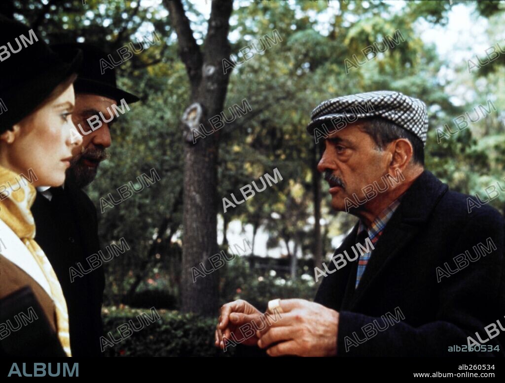 LUIS BUNUEL, Catherine Dorléac and FERNANDO REY. CATHERINE DENEUVE, FERNANDO REY and LUIS BUÑUEL in TRISTANA, 1970, directed by LUIS BUÑUEL. Copyright EPOCA FILMS.