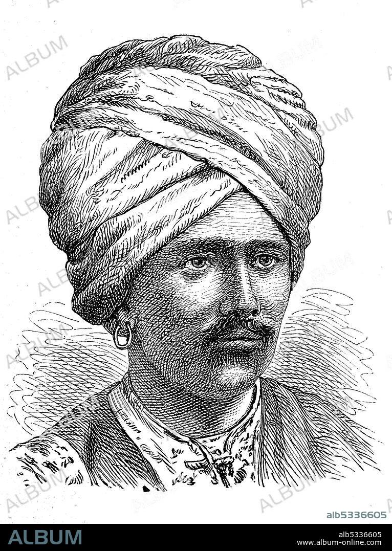 Types of Asian peoples, man from Dravidian people  /  Typen asiatischer Völker, Mann vom Volk der Draviden, Illustration aus 1881, Historisch, historical, digital improved reproduction of an original from the 19th century / digitale Reproduktion einer Originalvorlage aus dem 19. Jahrhundert,.
