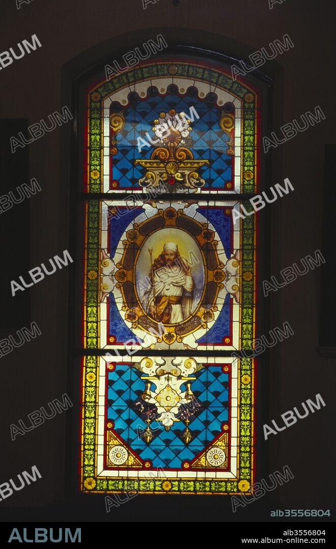 Stained glass windows of Tata Agiary, Bandra, Bombay Mumbai, Maharashtra, India.