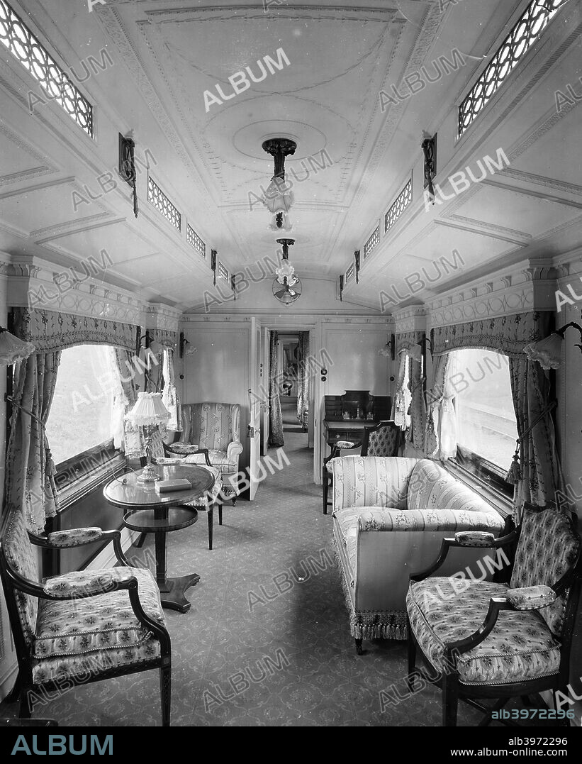 The Royal train. The comfortably furnished interior of a carriage on Queen Victoria's Royal train.