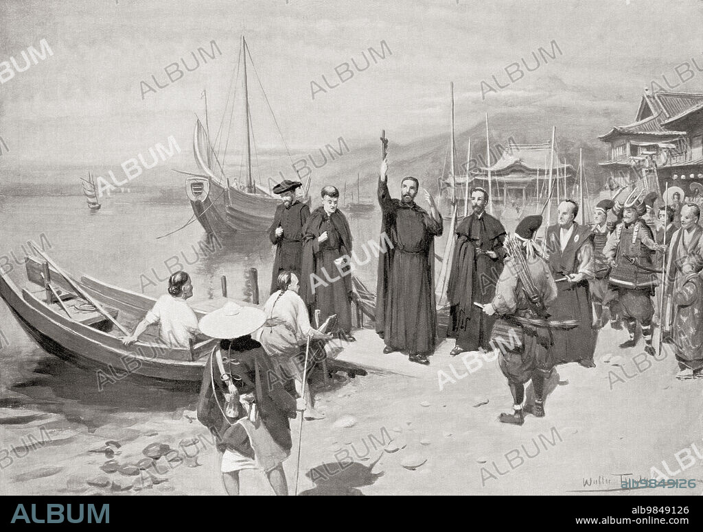 The landing of St. Francis at Kagoshima, Satsuma Province on the island of Ky?sh? in 1549. Saint Francis Xavier, S.J., 1506Ã¢â‚¬â€œ1552. Navarrese-Basque Roman Catholic missionary. From Hutchinson's History of the Nations, published 1915.