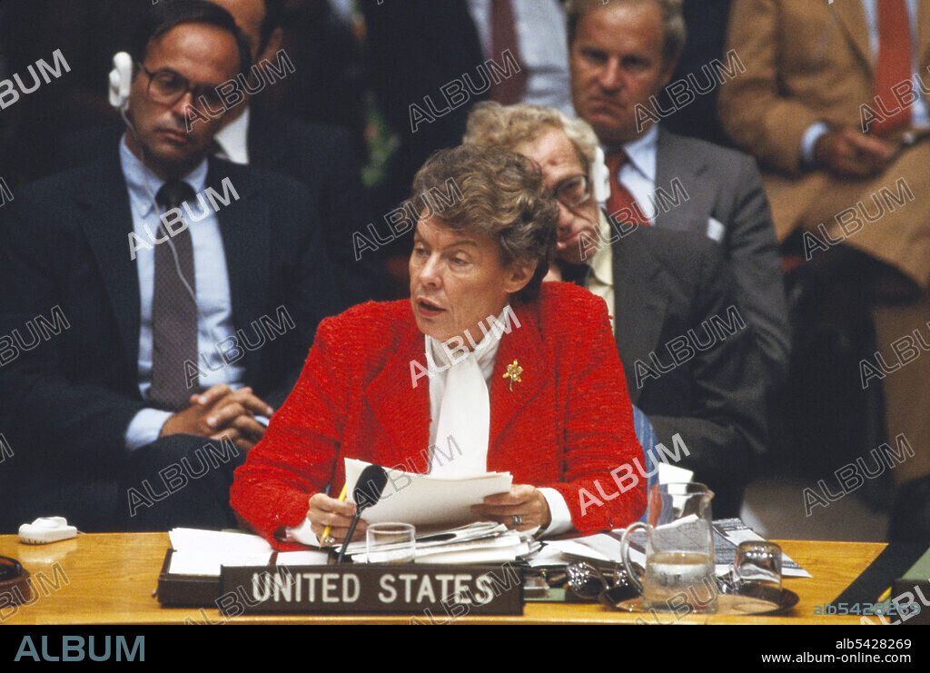 U.S. Ambassador to the United Nations Jeane Kirkpatrick, United Nations General Assembly, New York City, New York, USA, Bernard Gotfryd, September 1983.