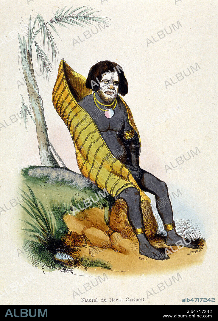 Naturel du Havre Carteret en Nouvelle Irlande (Melanesie archipel des iles Bismarck). Illustration anonyme pour Moeurs, usages et costumes de tous les peuples du monde. publie a Bruxelles en 1844. Credit : Collection MX/KHARBINE-TAPABOR.