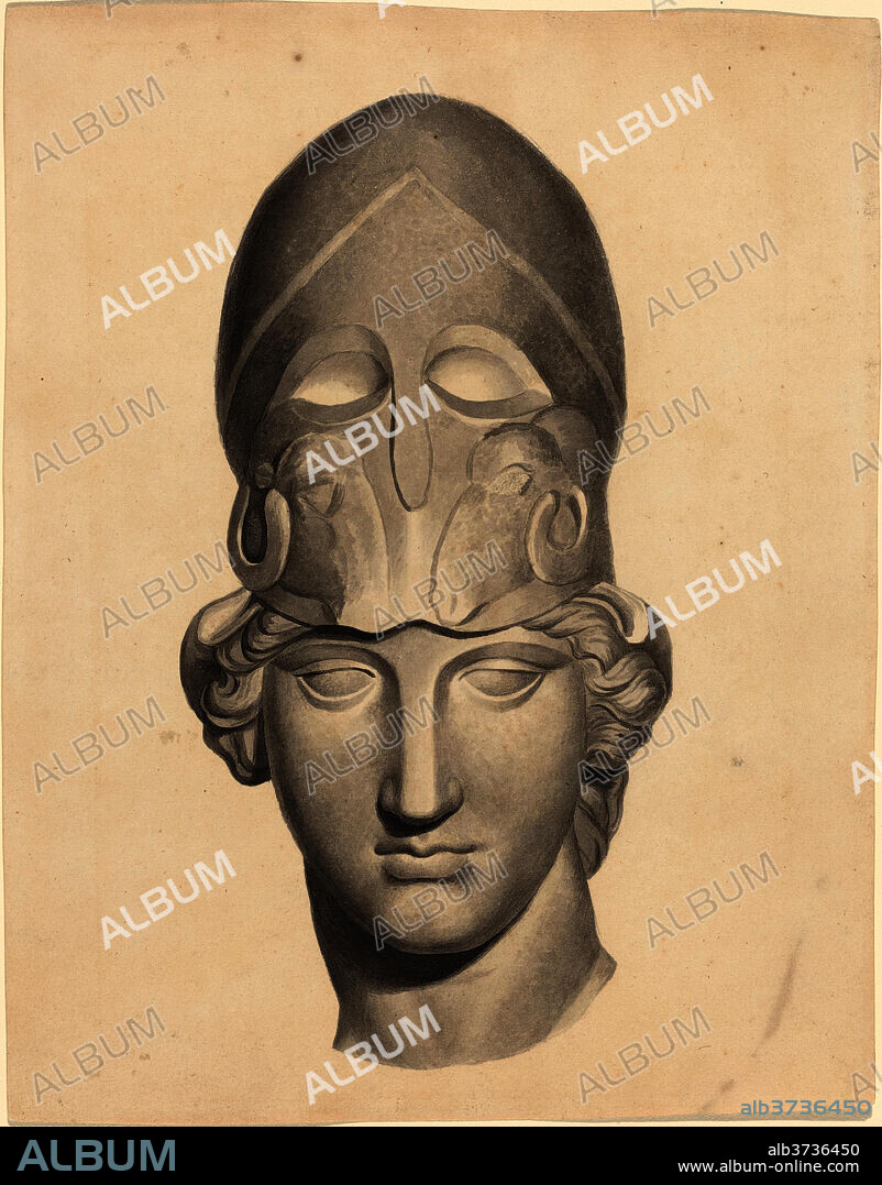 JOHN FLAXMAN. Antique Head with a Helmet. Dimensions: overall: 21.1 x 16.4 cm (8 5/16 x 6 7/16 in.). Medium: brush and gray ink with gray wash.