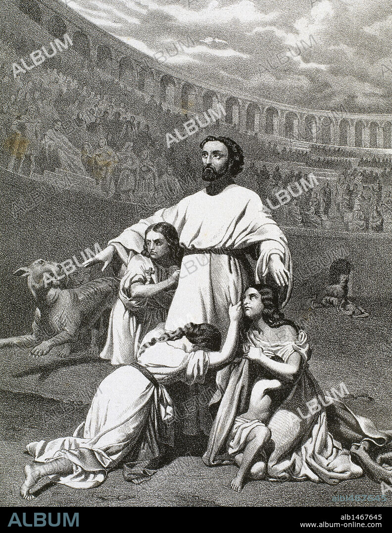 El Edicto de Diocleciano (año 303) ordenó el cierre de iglesias y la confiscación de libros santos. Ante la oposición de los fieles, se inició una persecución del cristianismo. S. IV. 'CRISTIANOS ENTREGADOS A LAS FIERAS POR EL EDICTO DE DIOCLECIANO'. Grabado.