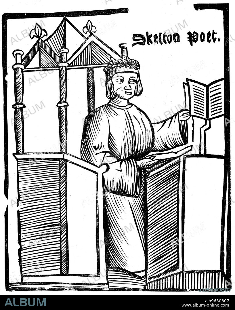 ANON. John Skelton, (c1460-1529), 16th century.  Skelton, English poet and satirist, was tutor to Prince Henry (Henry VIII). From an edition of Collyn Clout his satirical poem of 1522 which contained criticism of Cardinal Wolsey.