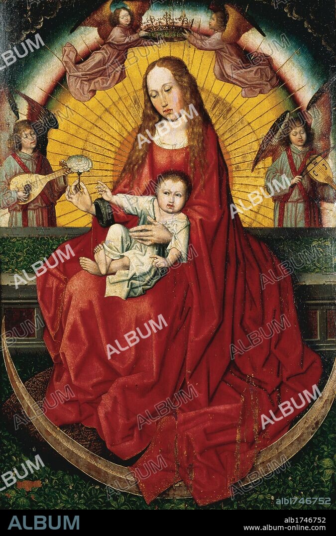 Gothic Art. Spain. The Virgin and Child. Gothic painting. Anonymous Hispano-Flemish.16th century. Triptych. Central panel. Provincial Museum of Huesca. Aragon.