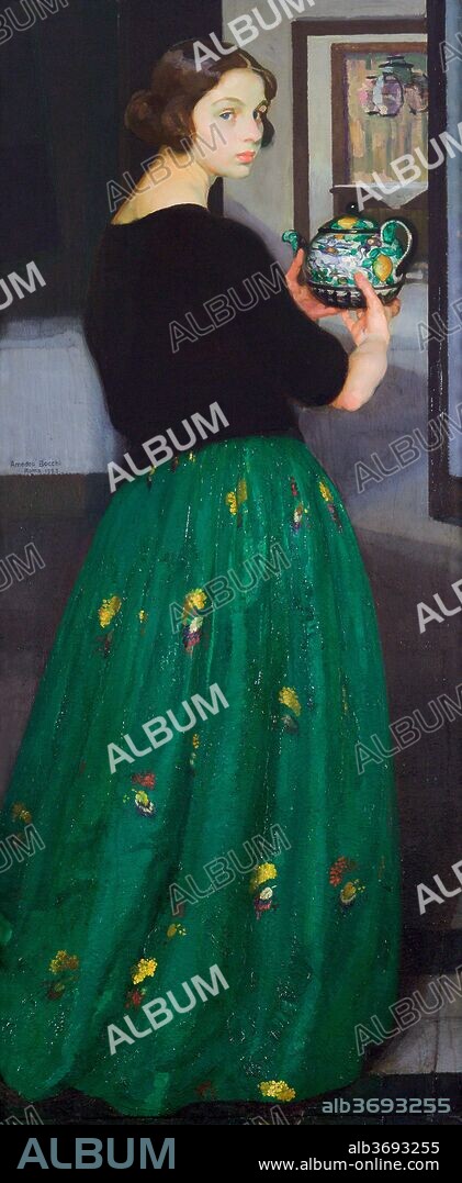 AMEDEO BOCCHI. Bianca with green skirt.