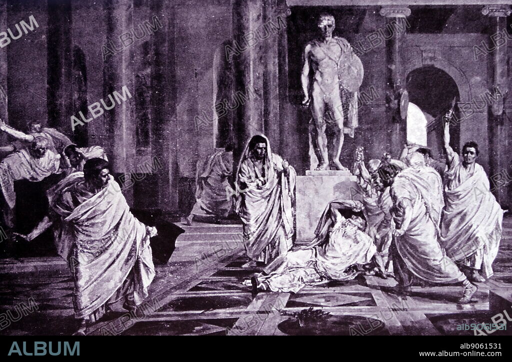 assassination of Julius Caesar was a conspiracy by Roman senators; Led by Gaius Cassius Longinus and Marcus Junius Brutus. They stabbed Julius Caesar to death in a location adjacent to the Theatre of Pompey on the Ides of March (March 15); 44 BC.