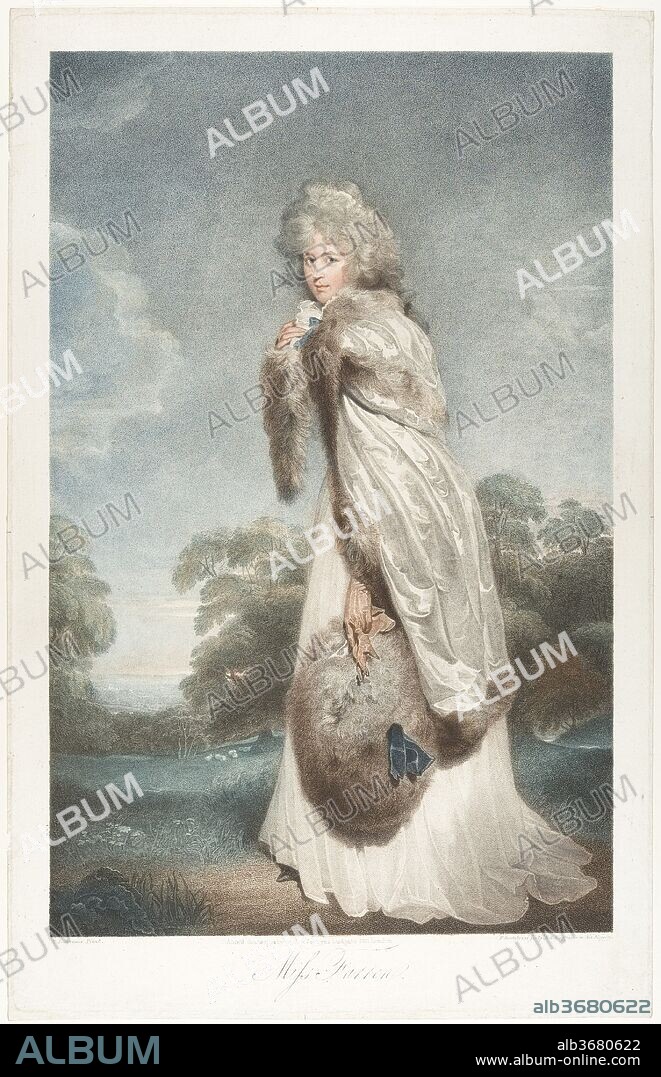 Miss Elizabeth Farren, Countess of Derby. Artist: Francesco Bartolozzi (Italian, Florence 1728-1815 Lisbon); After Sir Thomas Lawrence (British, Bristol 1769-1830 London). Dimensions: sheet: 22 3/16 x 14 1/8 in. (56.3 x 35.8 cm). Sitter: Portrait of Elizabeth Farren, Countess of Derby (British, 1759?-1829). Date: 1792.