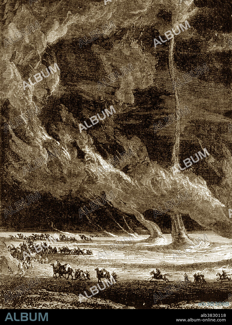 gigantic whirlwinds of sand which rise from the earth to the clouds: illustration from The Atmosphere, 1873, by Camille Flammarion. A whirlwind is a small-diameter columnar vortex of rapidly swirling air. While the term whirlwind can be applied to any atmospheric vortex, it is commonly restricted to atmospheric systems that are smaller than tornadoes but larger than eddies of microscale turbulence.