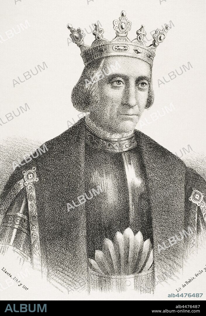 Sancho IV of Castile (1258-1295), called the Brave. King of Castile, Leon and Galicia (1284-1295). Illustration by Llanta. Lithography. Cronica General de Espa–a. Historia Ilustrada y Descriptiva de sus Provincias. Asturias and Leon, 1867.